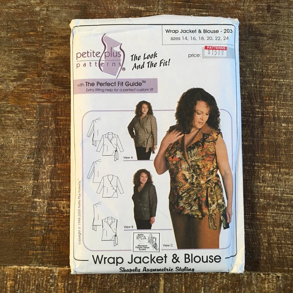 Petite Plus Patterns Sewing Pattern 203 Wrap Jacket Blouse 14-24 UNCUT
